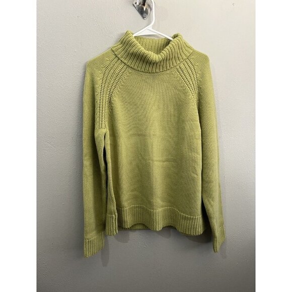Evan Picone turtle neck sweater women large chunky knit lime green wool blend - Picture 1 of 8